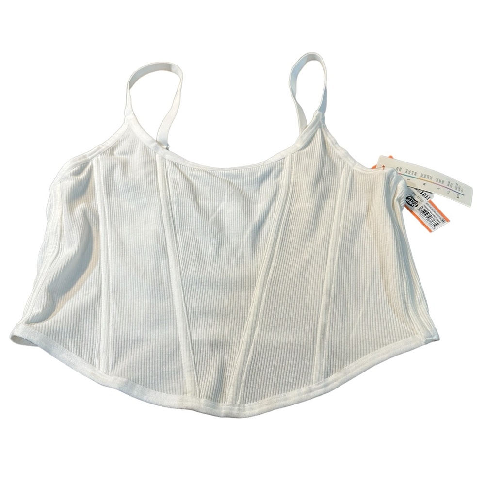 Colsie White Ribbed Corset Style Crop Top XL NWT Adjustable Straps